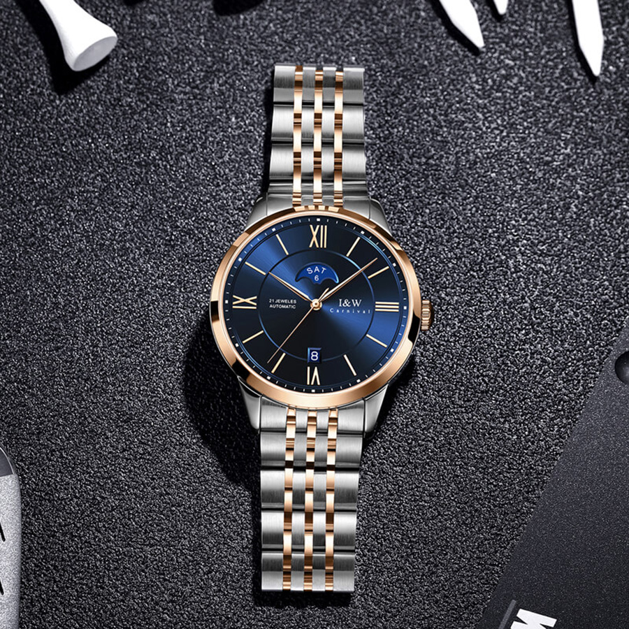 Đồng Hồ Nam I&W Carnival 528G8 Automatic Màu Xanh Bạc