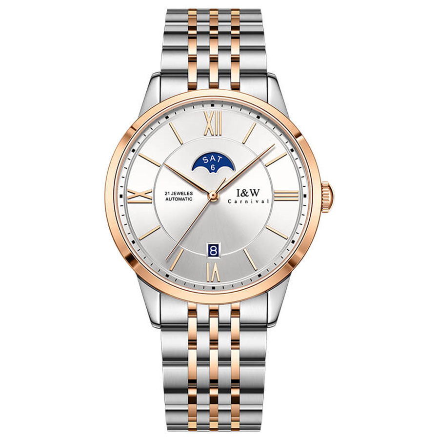 Đồng Hồ Nam I&W Carnival 528G7 Automatic Màu Bạc Phối Vàng Hồng