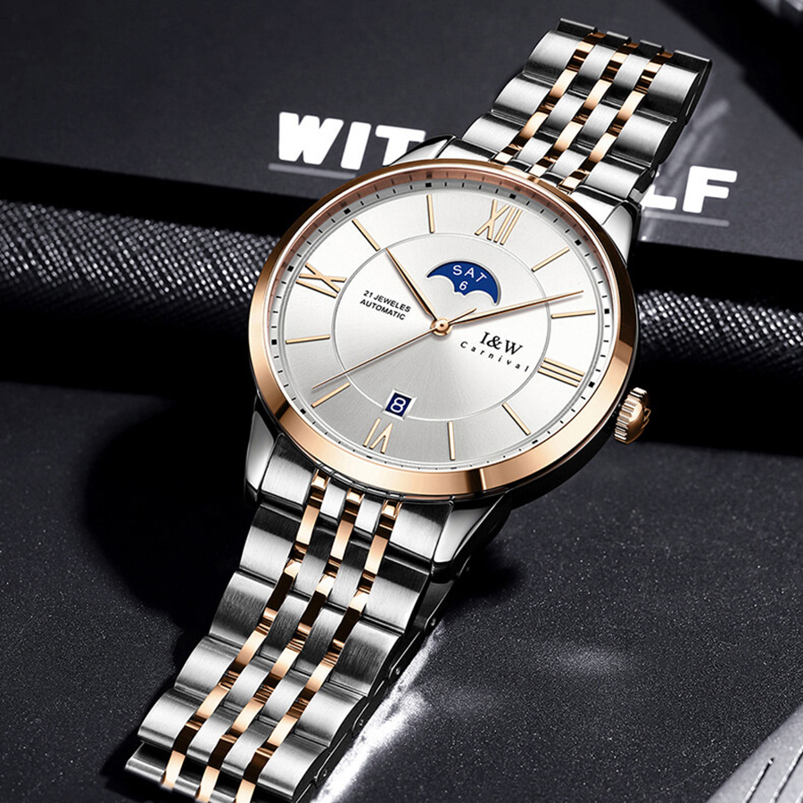 Đồng Hồ Nam I&W Carnival 528G7 Automatic Màu Bạc Phối Vàng Hồng