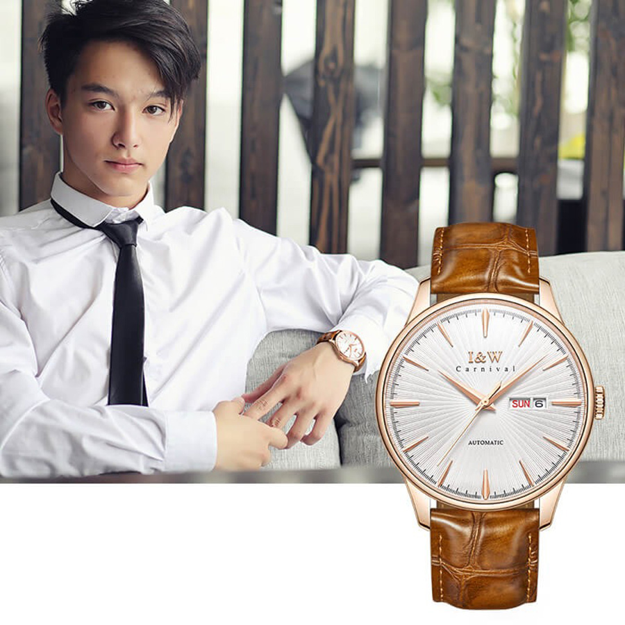 Đồng Hồ Nam I&W Carnival 519G1 Automatic Màu Nâu Vàng