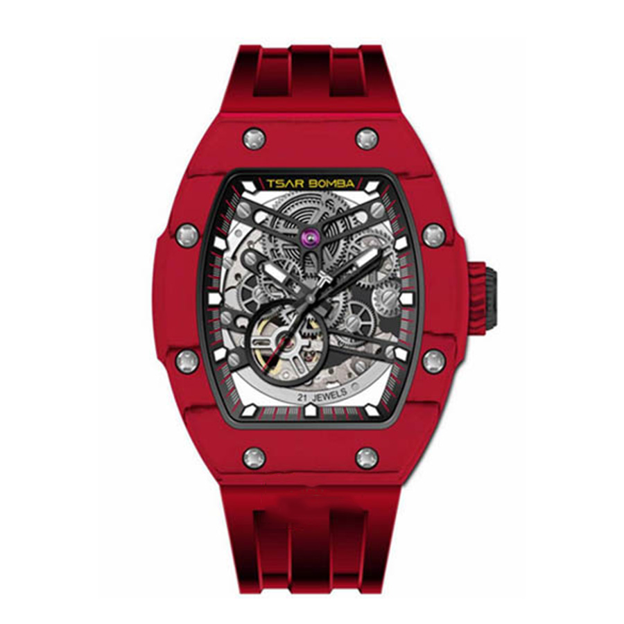 Đồng Hồ Nam Tsar Bomba Quick Release Carbon Fiber Bezel TB8218CF-RR Màu Đỏ