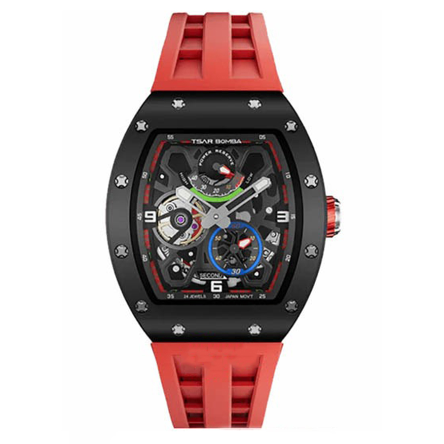 Đồng Hồ Nam Tsar Bomba Ceramic Kinetic Energy Display TB8212C-BR Màu Đen Đỏ
