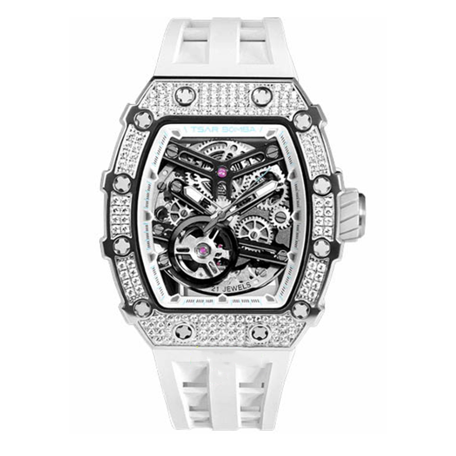 Đồng Hồ Nam Tsar Bomba Cubic Zirconia Bezel Waterproof TB8208D-SW Màu Trắng