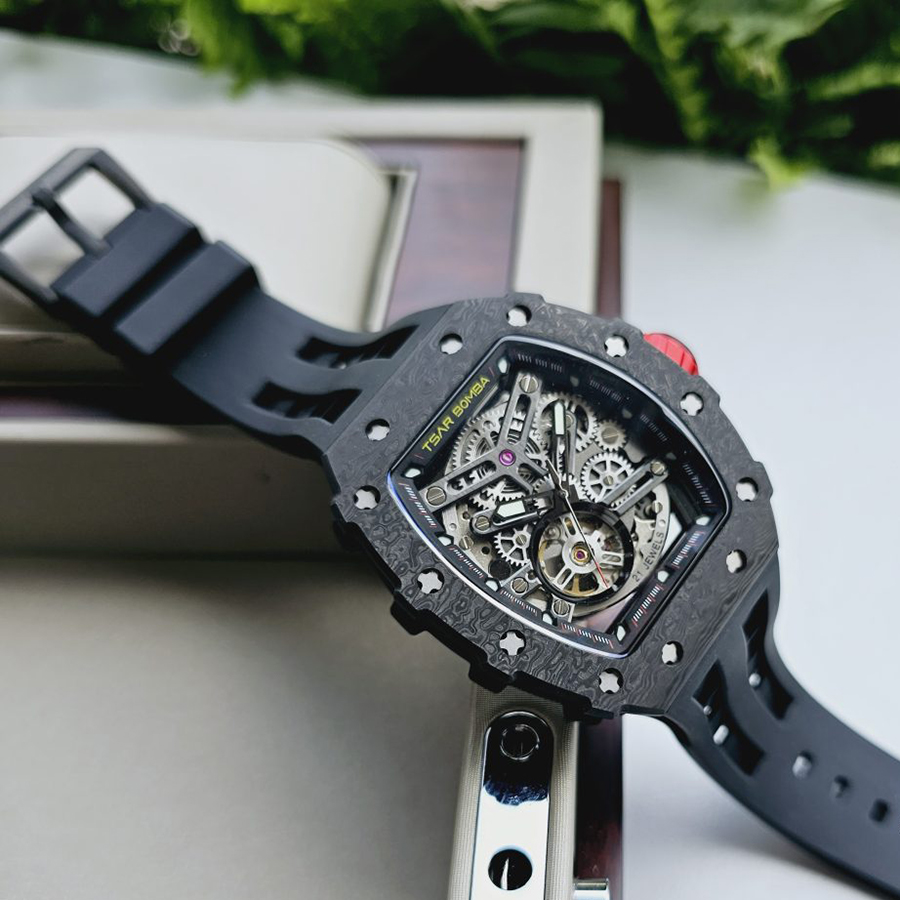 Đồng Hồ Nam Tsar Bomba Carbon Fiber Waterproof TB8208CF-BB Màu Đen