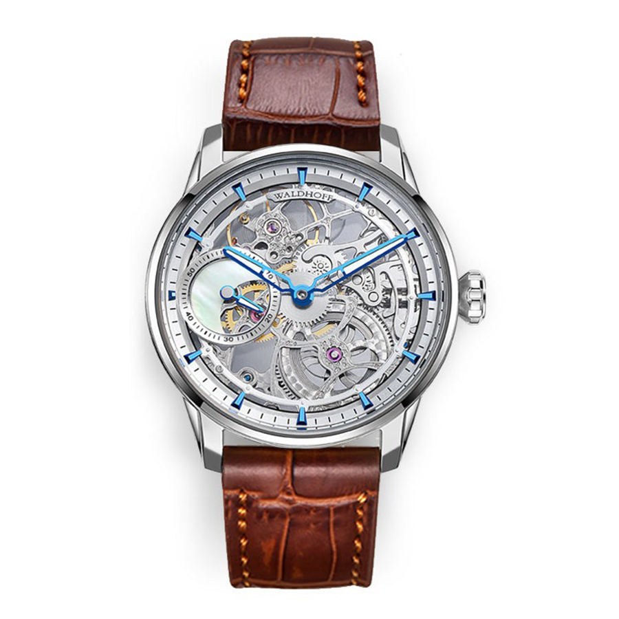 Đồng Hồ Nam Waldhoff Paragon Pearl Silver Brown 12AM-Brown 43.5mm Màu Nâu Bạc