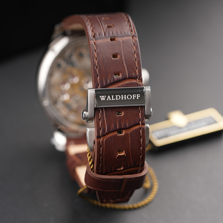 Đồng Hồ Nam Waldhoff Paragon Pearl Silver Brown 12AM-Brown 43.5mm Màu Nâu Bạc