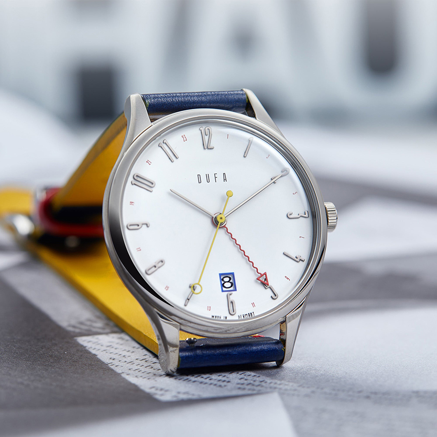 Đồng Hồ Nam Dufa Weimar GMT Elemental Trio DF-9006-0C 38mm Màu Trắng Xanh Navy