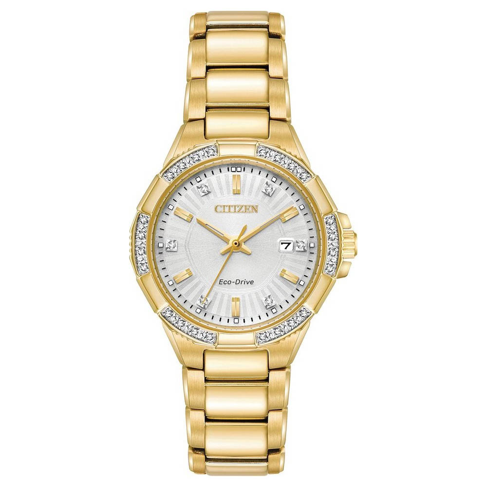 Đồng Hồ Nữ Citizen Eco Drive Watch Riva Diamond Silver Dial Ladies EW2462-51A Màu Vàng Gold