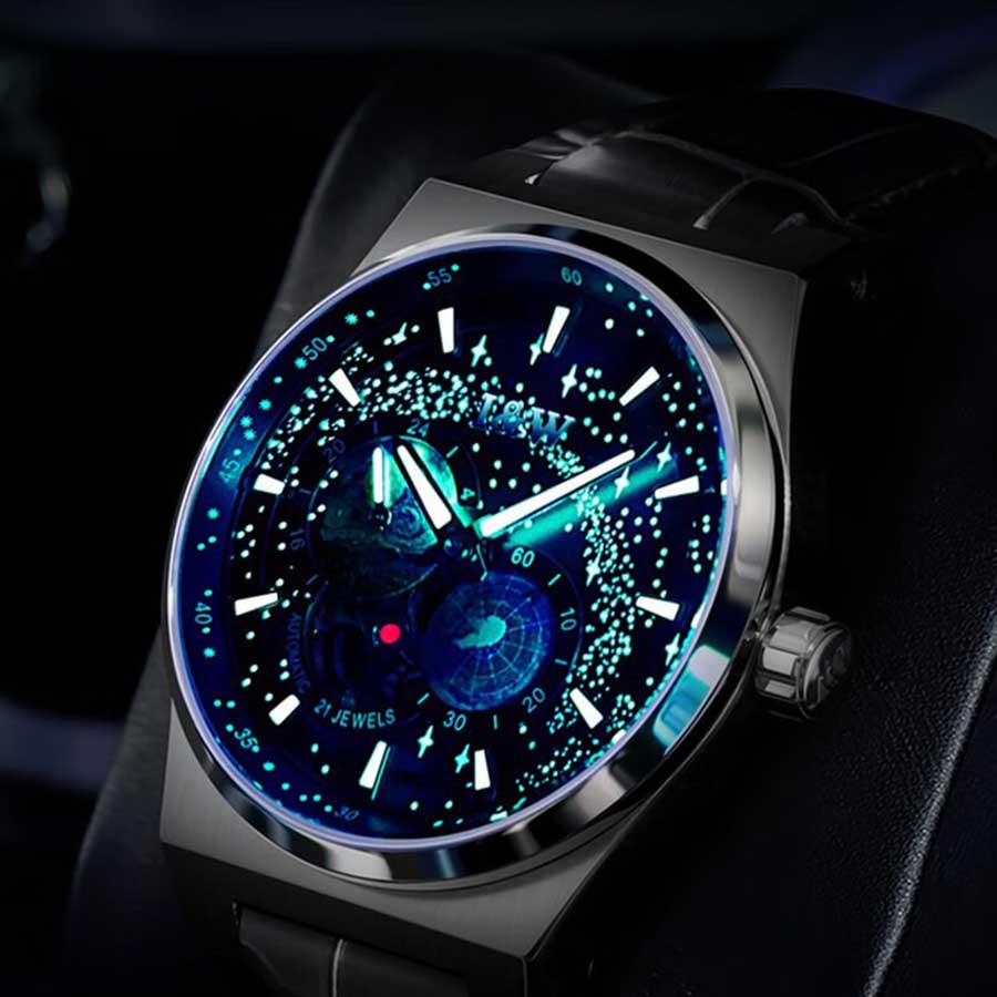 Đồng Hồ Nam I&W Carnival 708G2 Màu Xanh Dây Da Đen