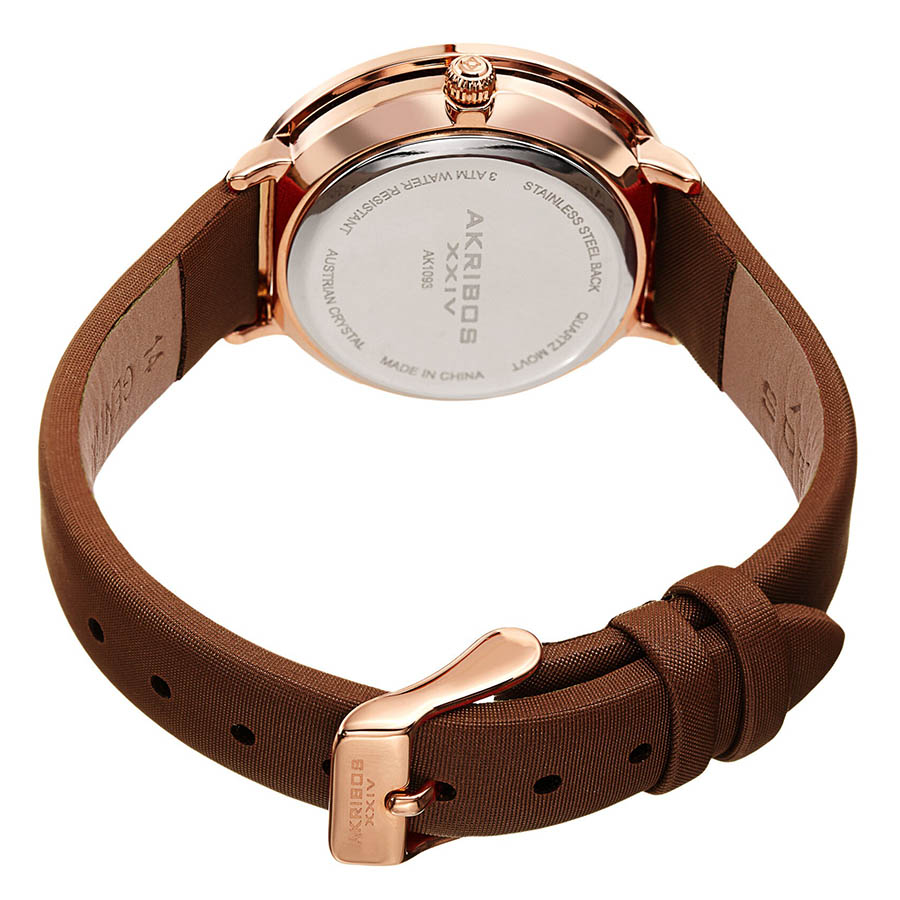Đồng Hồ Nữ Akribos XXIV Women's AK1093 Quartz Swarovski Mother-Of-Pearl Satin Strap Watch Màu Nâu