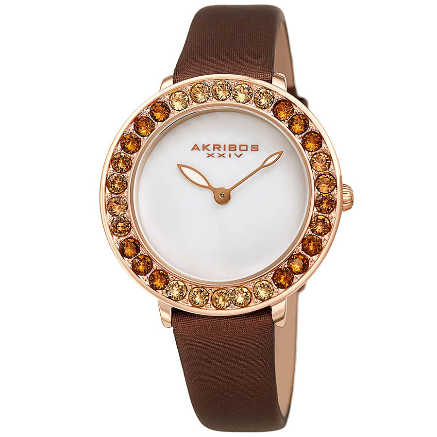 Đồng Hồ Nữ Akribos XXIV Women's AK1093 Quartz Swarovski Mother-Of-Pearl Satin Strap Watch Màu Nâu