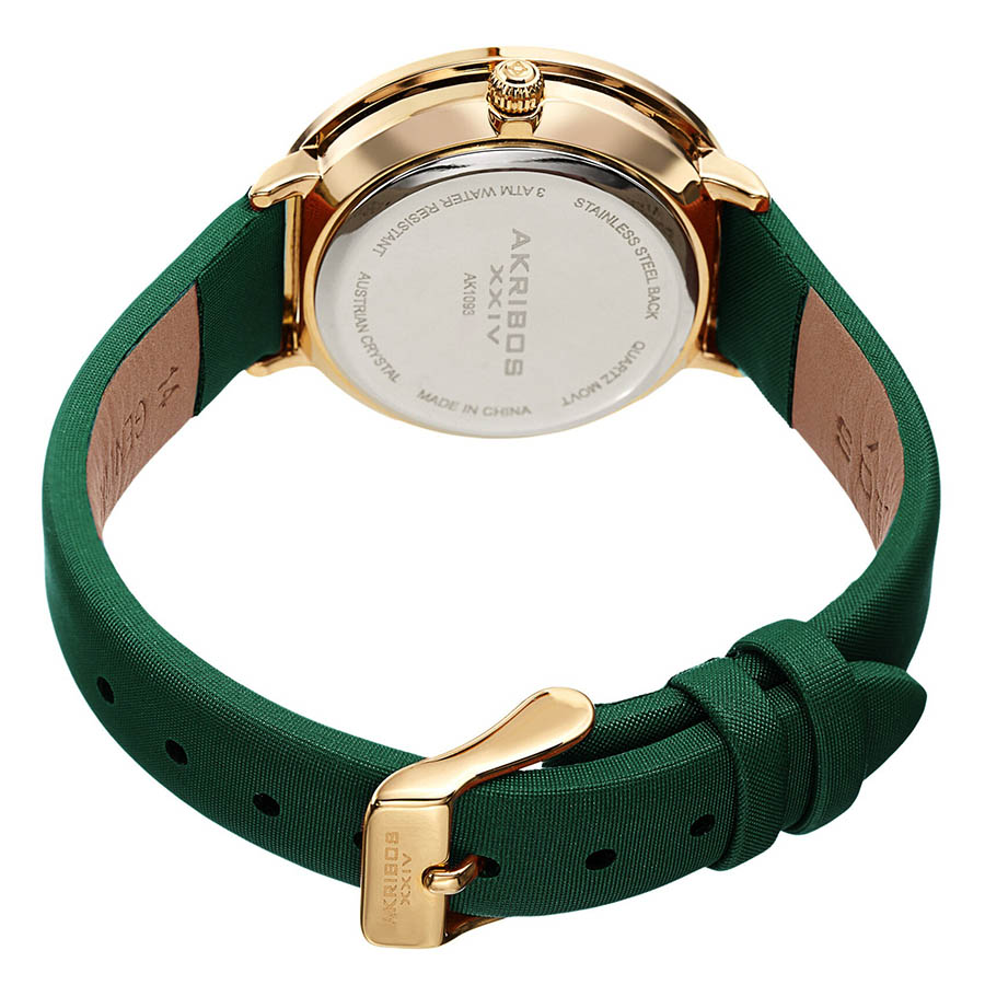 Đồng Hồ Nữ Akribos XXIV Women's AK1093 Quartz Swarovski Mother-Of-Pearl Satin Strap Watch Màu Xanh Lá
