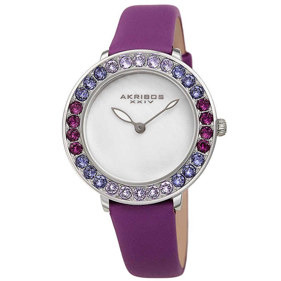 Đồng Hồ Nữ Akribos XXIV Women's AK1093 Quartz Swarovski Mother-Of-Pearl Satin Strap Watch Màu Tím