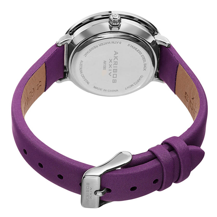 Đồng Hồ Nữ Akribos XXIV Women's AK1093 Quartz Swarovski Mother-Of-Pearl Satin Strap Watch Màu Tím