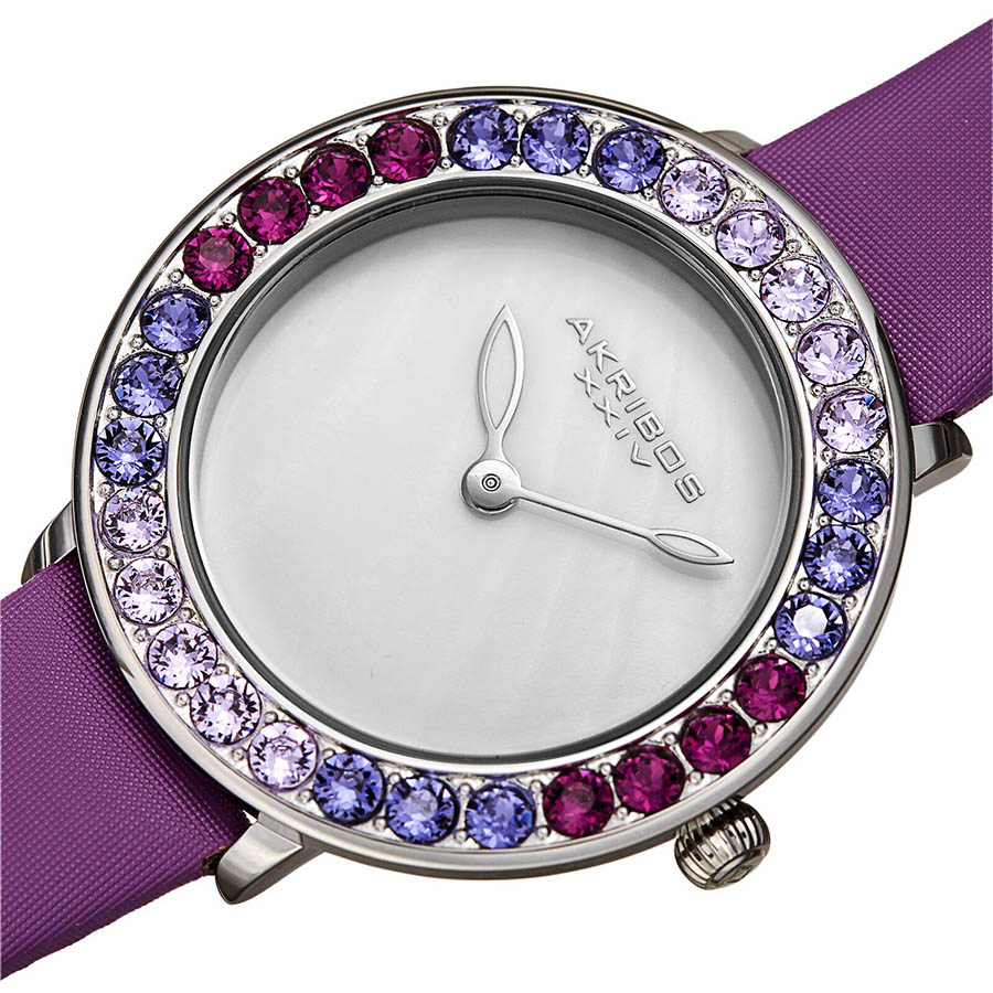 Đồng Hồ Nữ Akribos XXIV Women's AK1093 Quartz Swarovski Mother-Of-Pearl Satin Strap Watch Màu Tím
