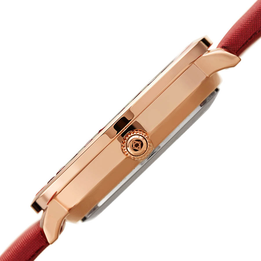 Đồng Hồ Nữ Akribos XXIV Women's AK1093 Quartz Swarovski Mother-Of-Pearl Satin Strap Watch Màu Đỏ