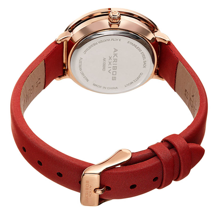 Đồng Hồ Nữ Akribos XXIV Women's AK1093 Quartz Swarovski Mother-Of-Pearl Satin Strap Watch Màu Đỏ