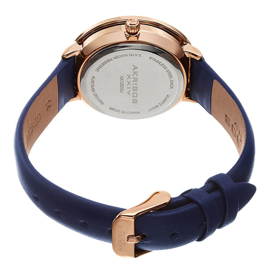 Đồng Hồ Nữ Akribos XXIV Women's AK1092 Quartz Swarovski Mother-Of-Pearl Leather Strap Watch Màu Xanh Navy