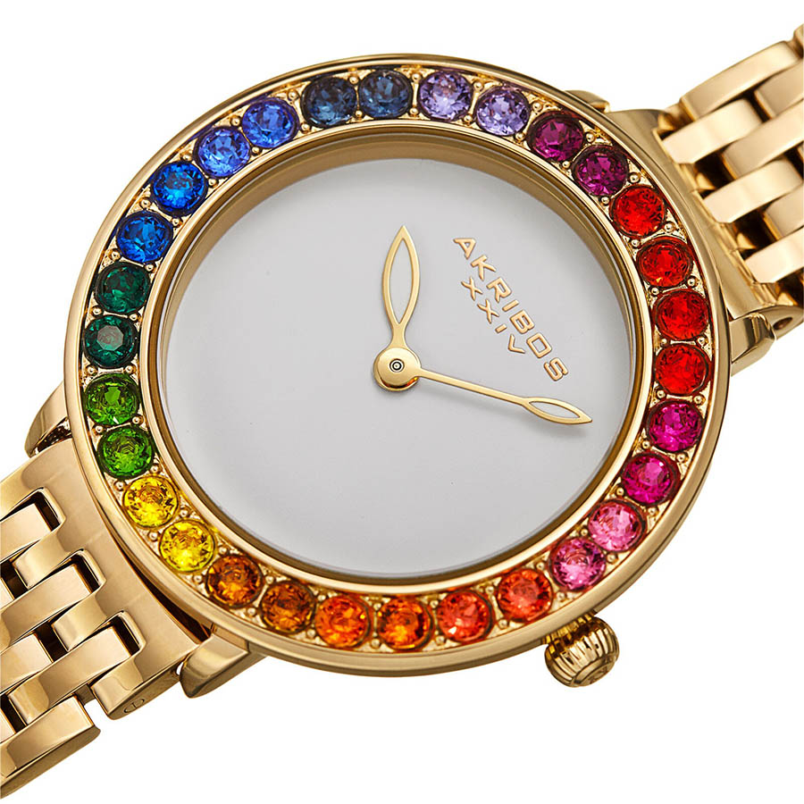 Đồng Hồ Nữ Akribos XXIV Women's AK1091 Quartz Rainbow Colored Swarovski Bracelet Watch Màu Vàng