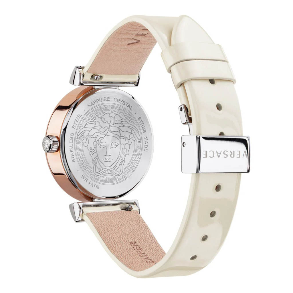 Đồng Hồ Nữ Versace Ladies Watch Wristwatch Leather Meander VELW00120 Màu Trắng
