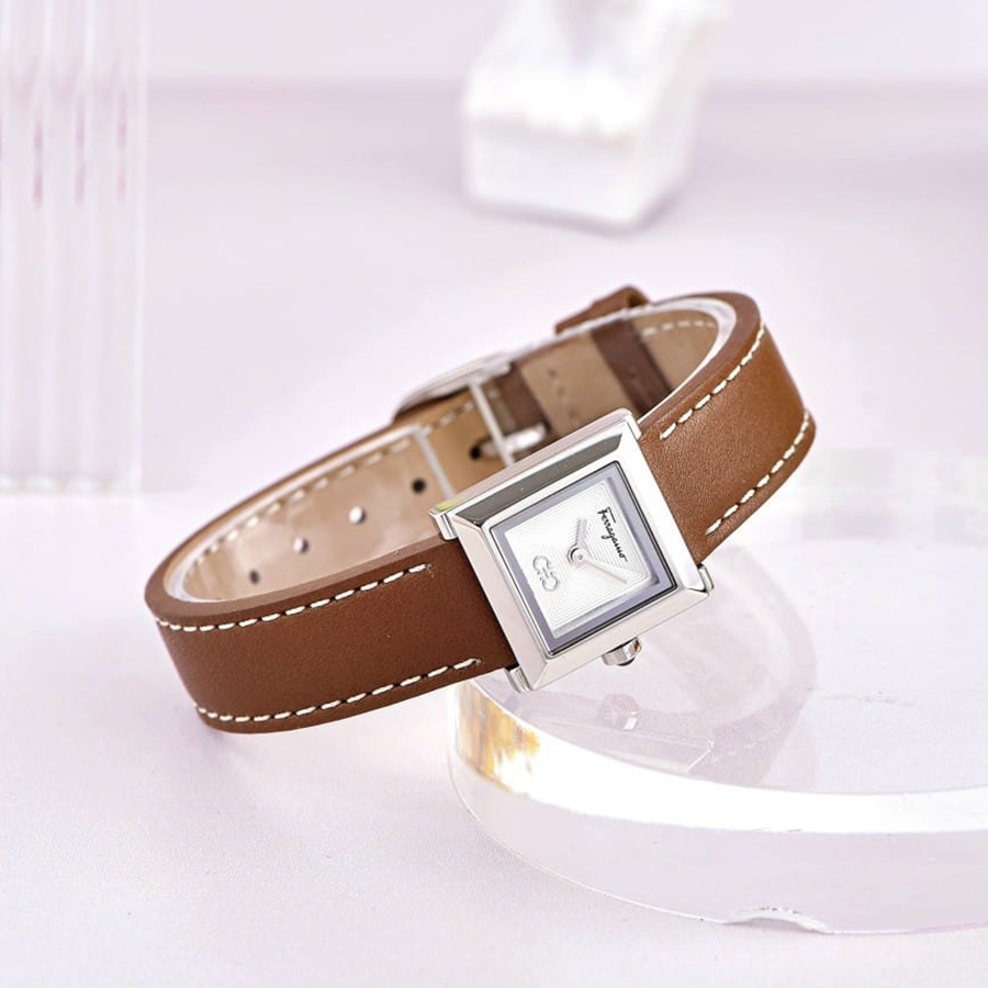 Đồng Hồ Nữ Salvatore Ferragamo Square Watch In Brown Màu Nâu