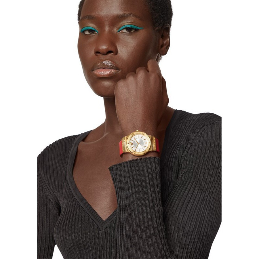Đồng Hồ Nữ Versace Greca Logo Watch With Leather Strap VEVH00420 Màu Đỏ - Vàng Gold 38mm