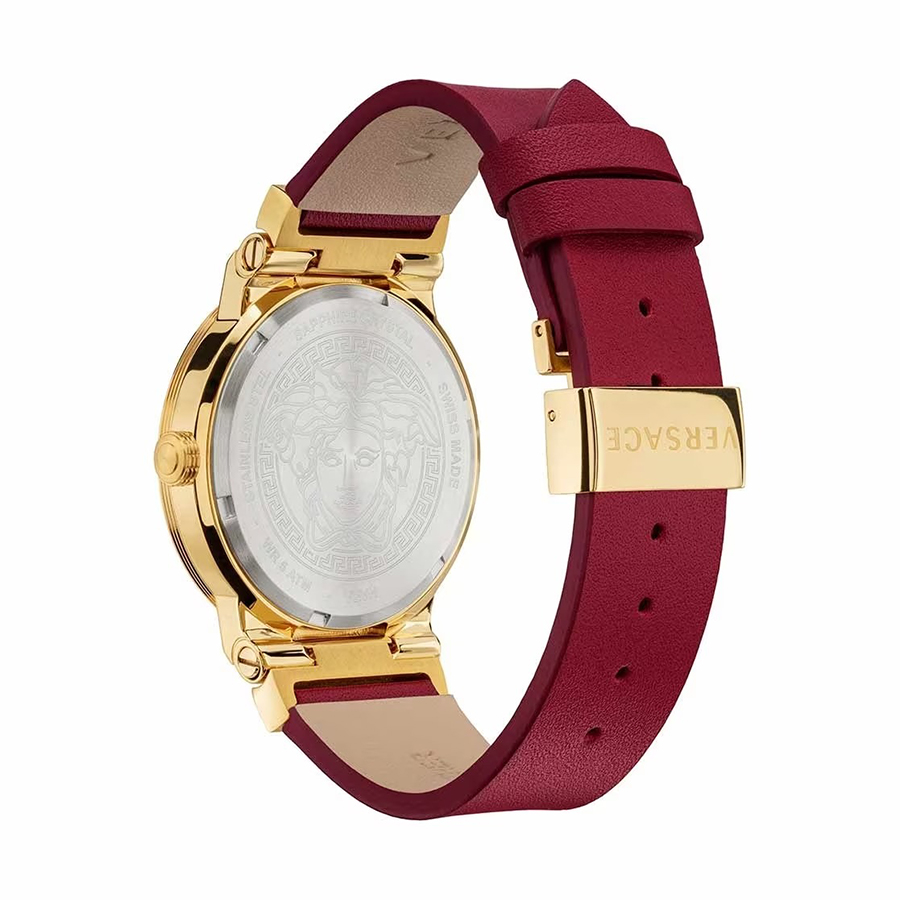 Đồng Hồ Nữ Versace Greca Logo Watch With Leather Strap VEVH00420 Màu Đỏ - Vàng Gold 38mm