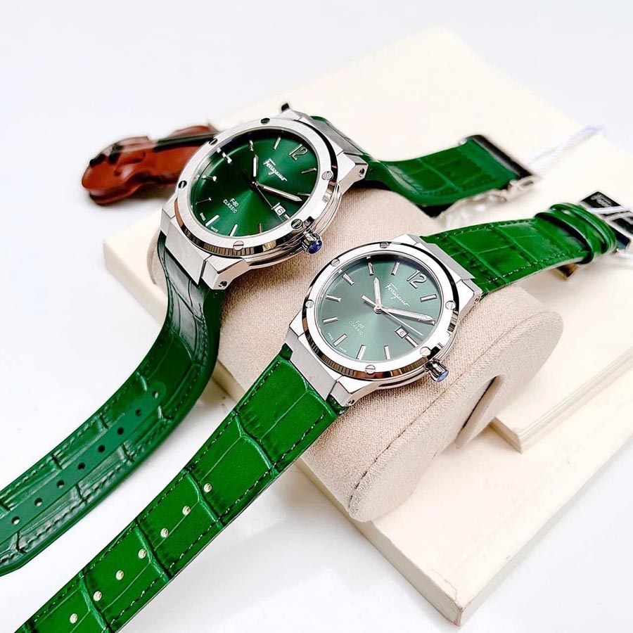 Set Đồng Hồ Unisex Salvatore Ferragamo F-80 Classic Màu Xanh Green