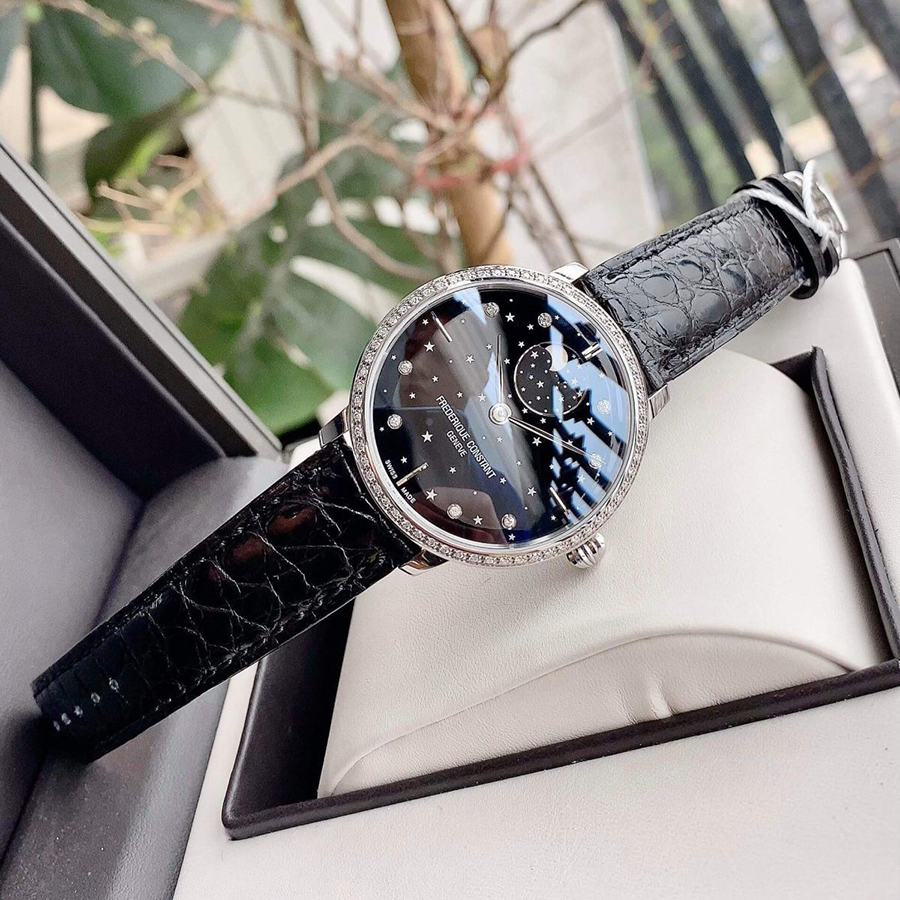 Đồng Hồ Unisex Frederique Constant Slimline Moonphase FC-701BSD3SD6 Màu Đen