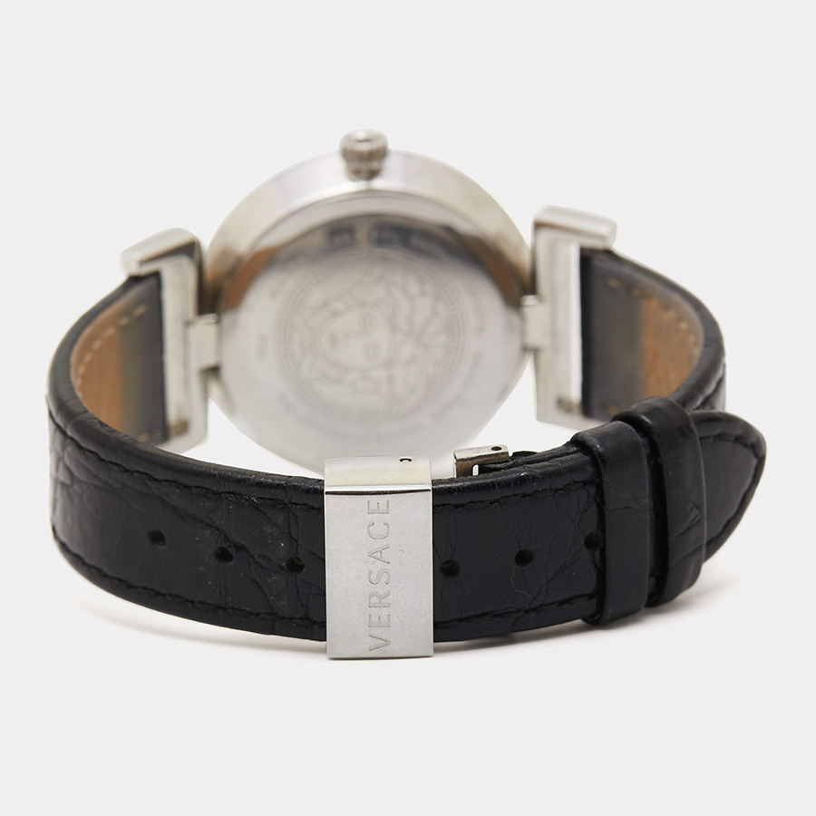 Đồng Hồ Nữ Versace Black Stainless Steel Leather Vanity P5Q Women's Wristwatch 35mm Màu Đen