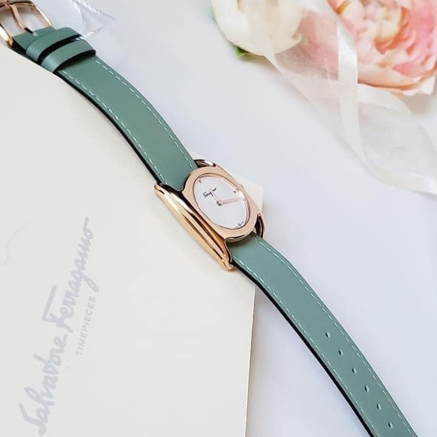 Đồng Hồ Nữ Salvatore Ferragamo Vara Leather Watch SFEL00619 Màu Xanh Green