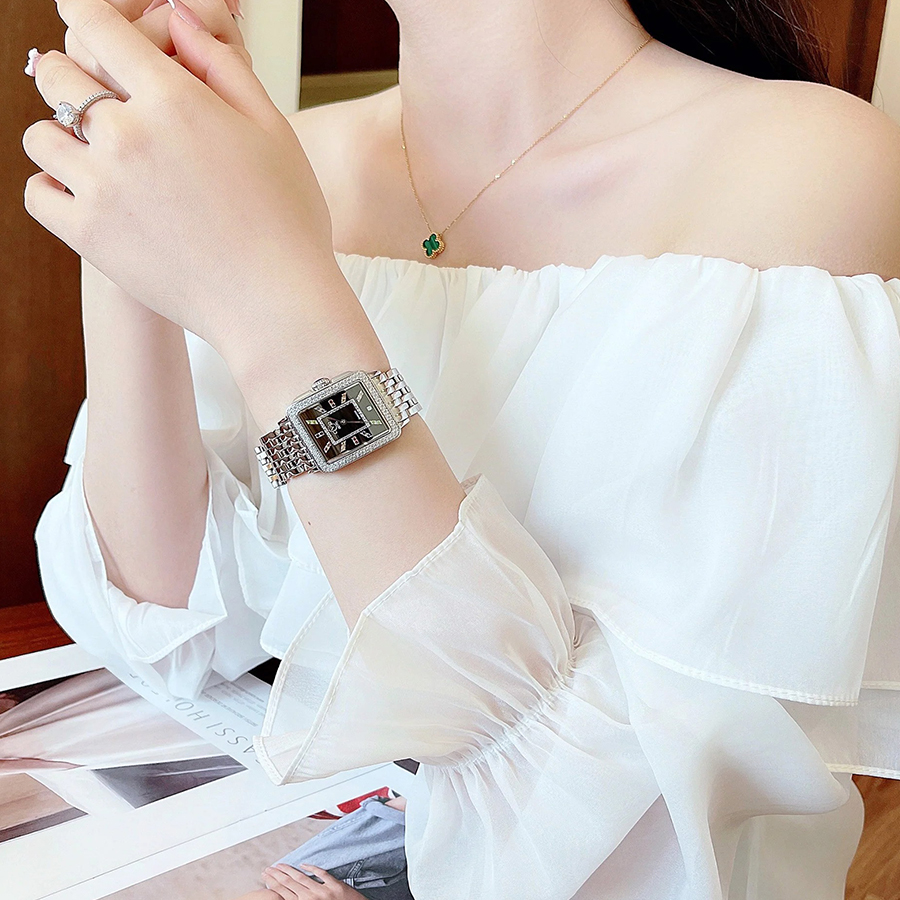 Đồng Hồ Nữ Gevril GV2 Women's Padova Gemstones Swiss Diamond Watch 12330B Màu Bạc Đen