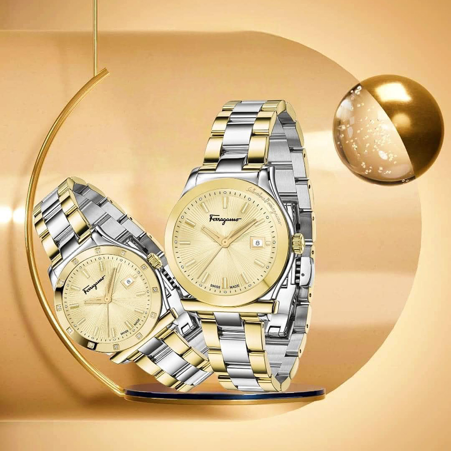 Set Đồng Hồ Unisex Salvatore Ferragamo 1898 Demi Pair Watches Màu Demi (Vàng-Bạc)