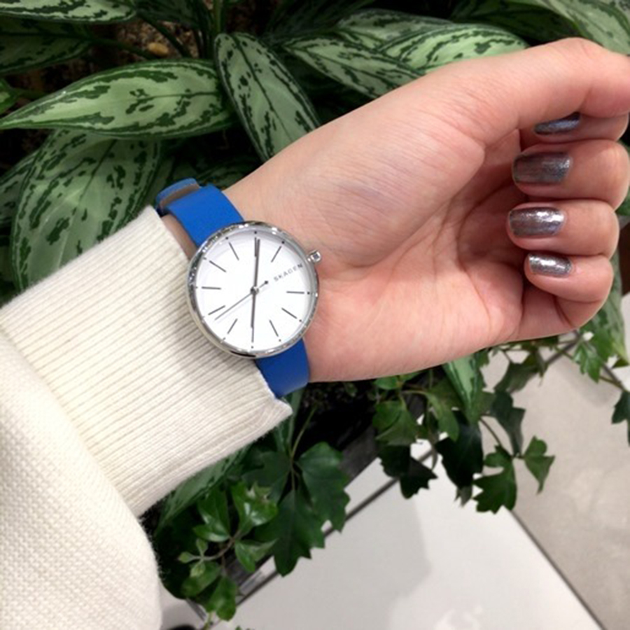 Đồng Hồ Nữ Skagen Quartz Blue Leather Watch SKW2597 Màu Xanh Blue