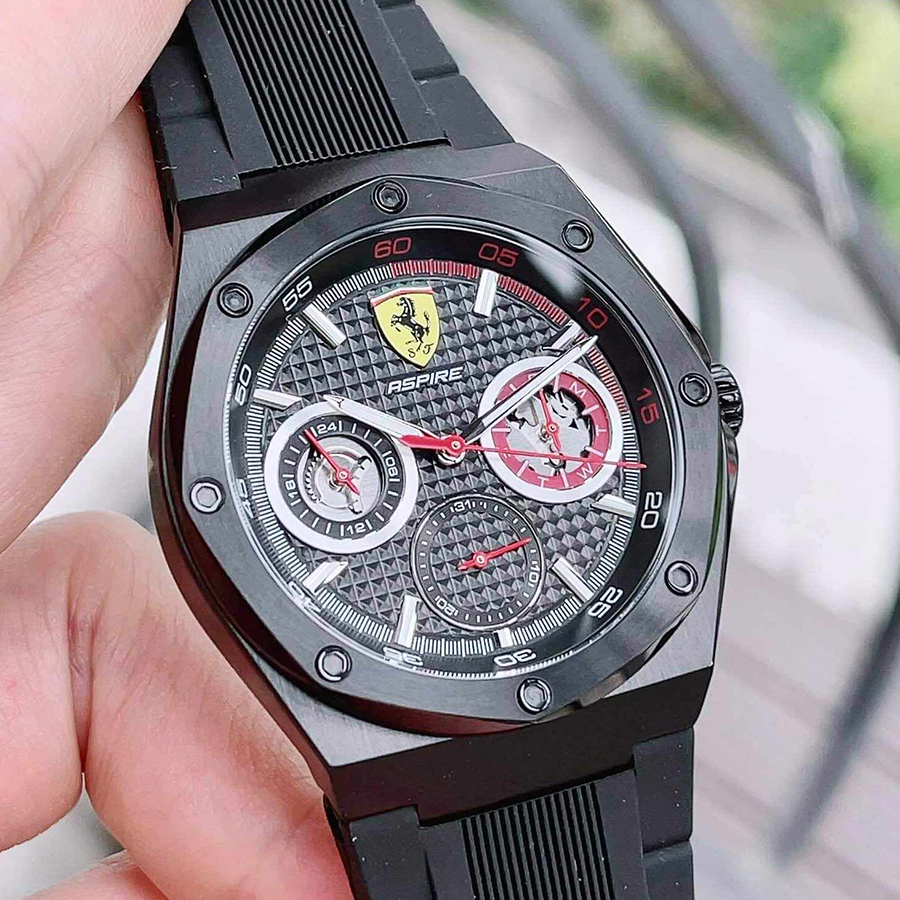 Đồng Hồ Nam Ferrari Men's Aspire Stainless Steel Quartz Watch 0830538 Màu Đen