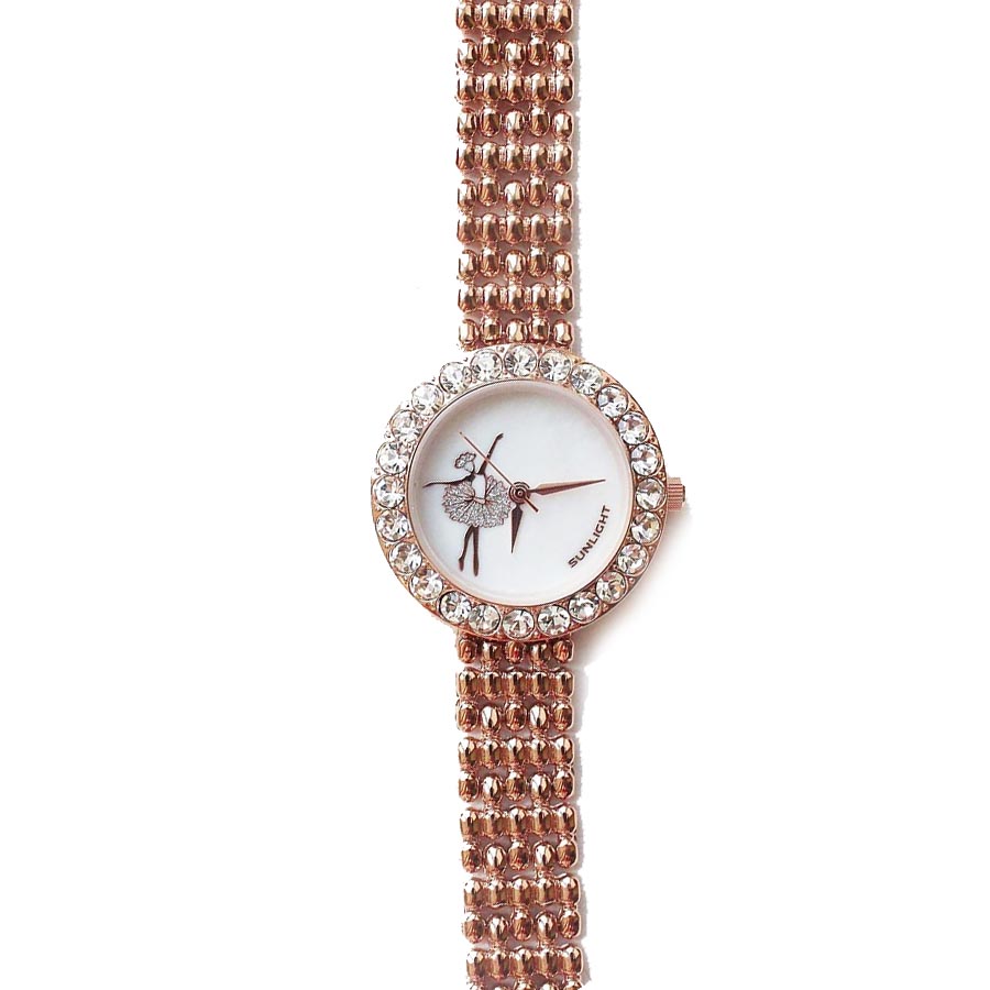 Đồng Hồ Nữ Sunlight  Mặt Cô Gái Múa Bale Sang Chảnh Màu Vàng Hồng