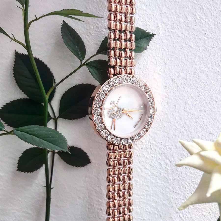 Đồng Hồ Nữ Sunlight  Mặt Cô Gái Múa Bale Sang Chảnh Màu Vàng Hồng