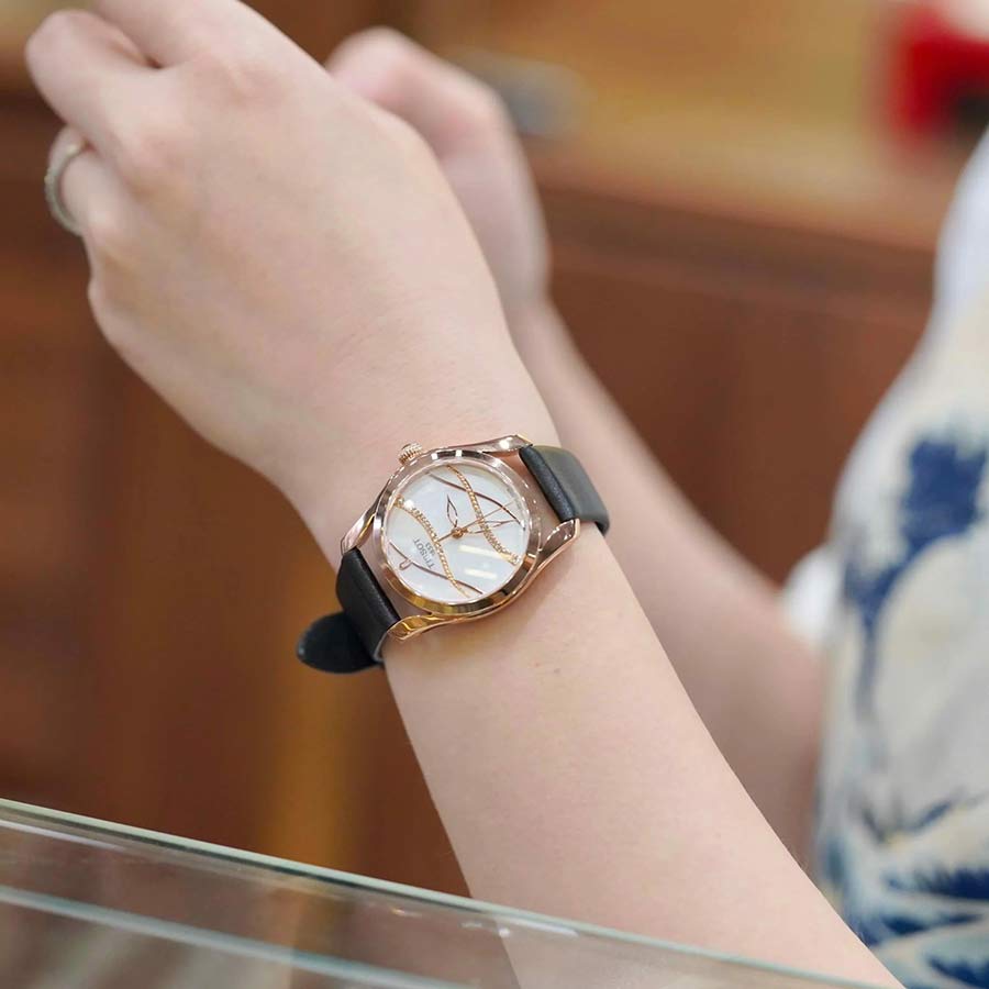 Đồng Hồ Nữ Tissot T-Wave White Mother of Pearl Diamond Dial  T112.210.36.111.00 (T1122103611100) Màu Đen Vàng
