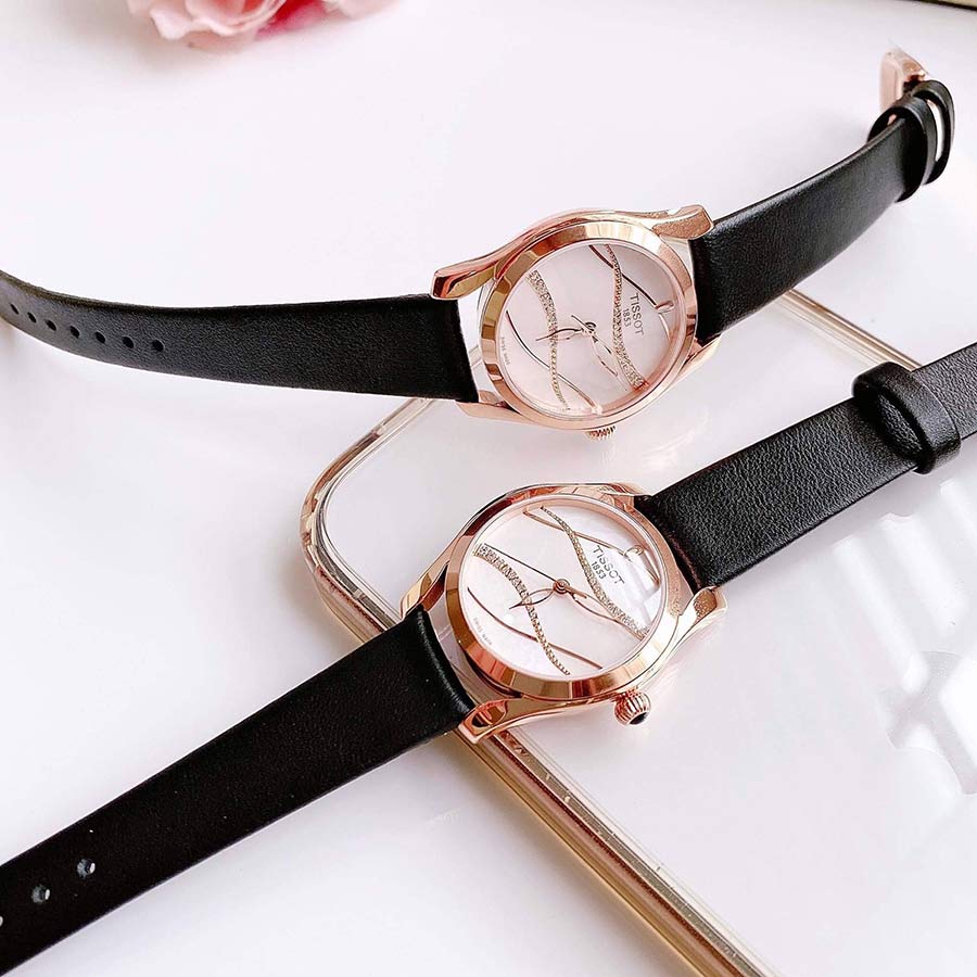 Đồng Hồ Nữ Tissot T-Wave White Mother of Pearl Diamond Dial  T112.210.36.111.00 (T1122103611100) Màu Đen Vàng