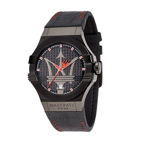 Maserati Potenza 3H STR Black Dial 42mm Leather Strap Watch For Men - R8851108010