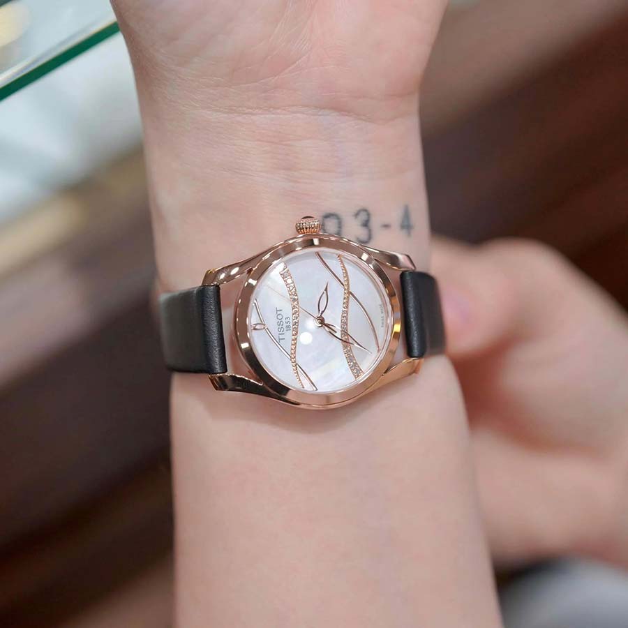 Đồng Hồ Nữ Tissot T-Wave White Mother of Pearl Diamond Dial  T112.210.36.111.00 Màu Vàng Hồng