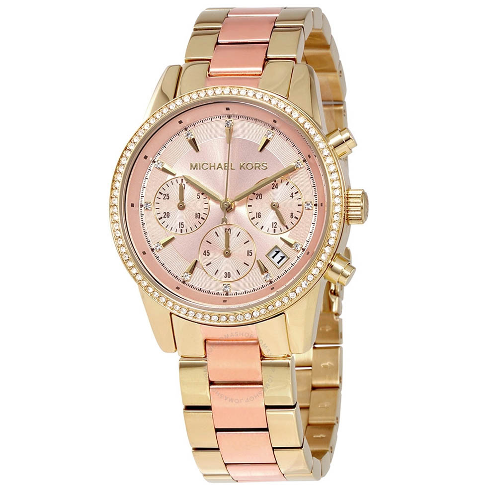 Đồng Hồ Nữ Michael Kors MK Ritz Chronograph Quartz Diamond Accent MK6475 Màu Vàng Gold