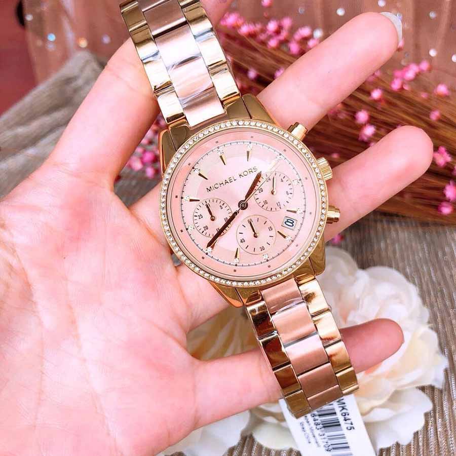 Đồng Hồ Nữ Michael Kors MK Ritz Chronograph Quartz Diamond Accent MK6475 Màu Vàng Gold
