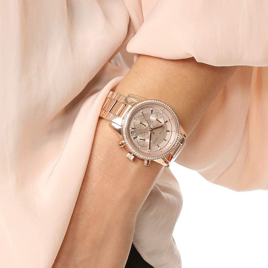 Đồng Hồ Nữ Michael Kors MK Ritz Chronograph Quartz Diamond Accent MK6475 Màu Vàng Gold