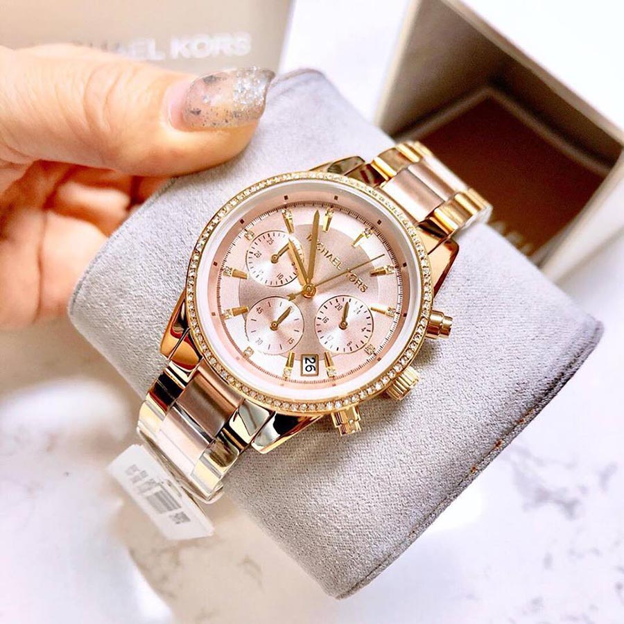 Đồng Hồ Nữ Michael Kors MK Ritz Chronograph Quartz Diamond Accent MK6475 Màu Vàng Gold