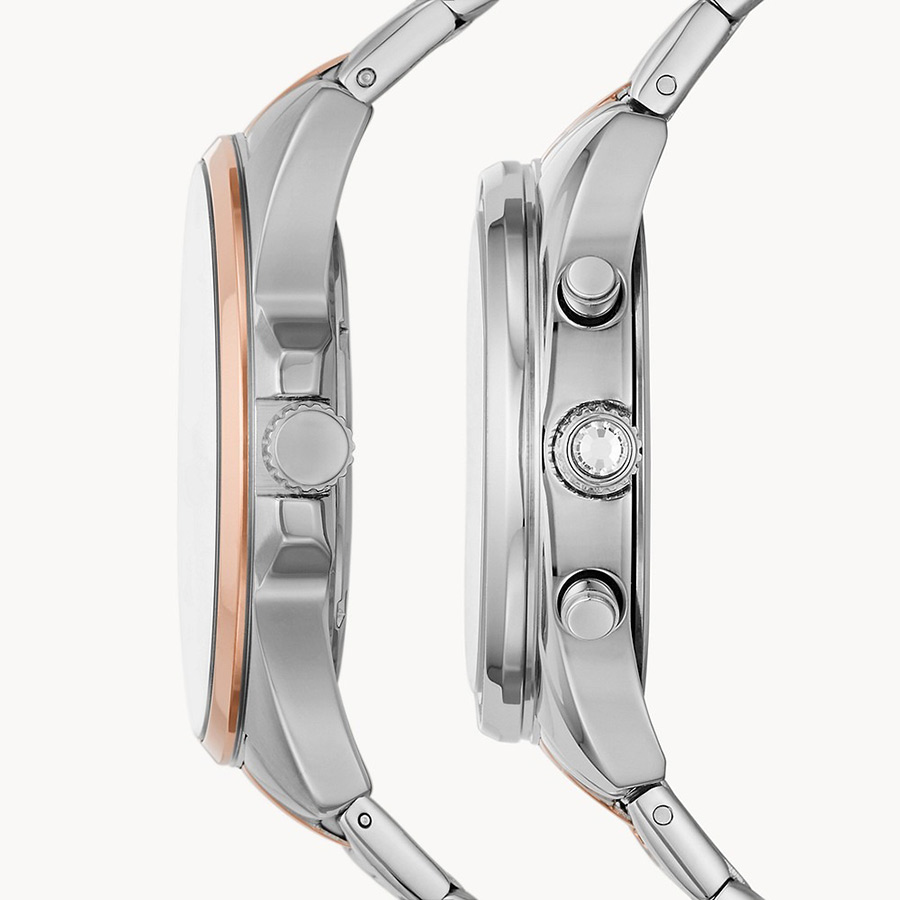 Đồng Hồ Đôi Fossil Multifunction Two-Tone Stainless Steel Watch Set BQ2642SET Màu Bạc Phối Vàng Hồng