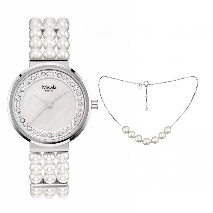 Set Đồng Hồ Và Dây Chuyền Misaki Monaco Coffret ETERNITE Màu Trắng