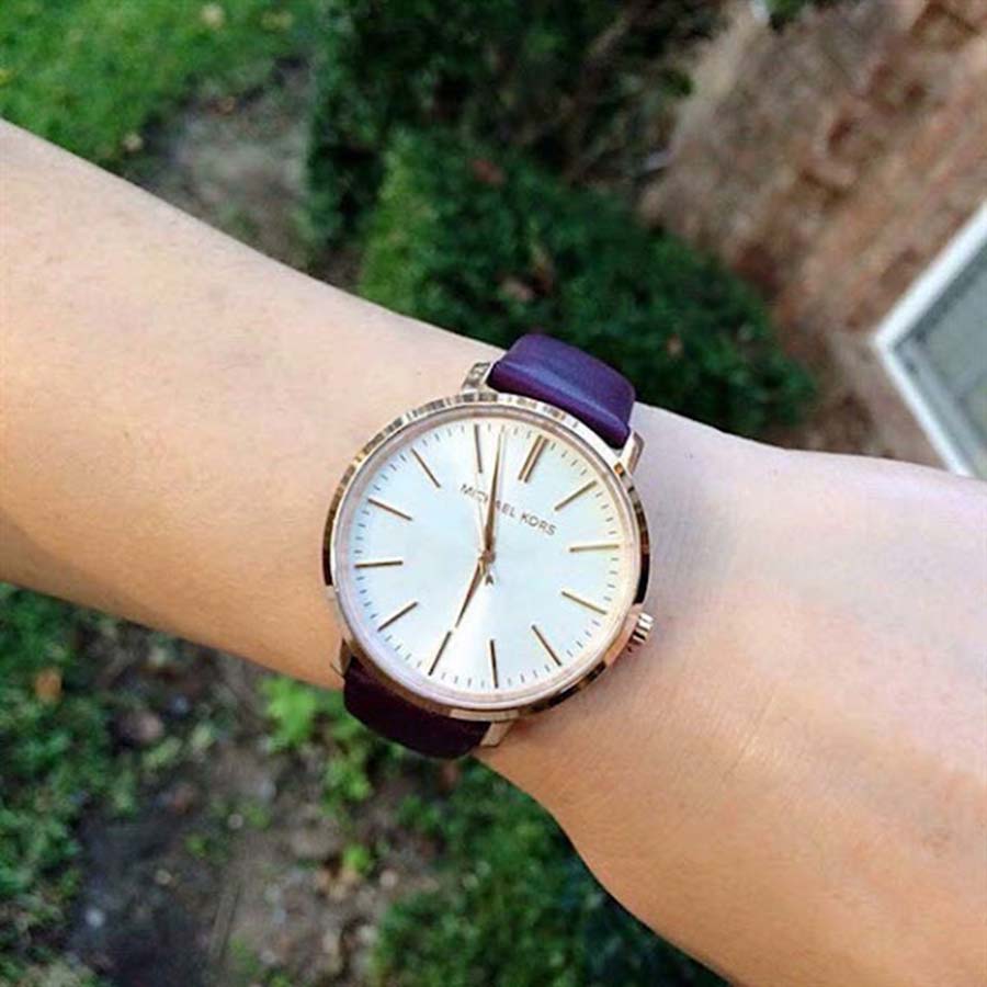 Đồng Hồ Nữ Michael Kors MK Jaryn Burgundy Leather Watch MK2605 Màu Tím Trắng