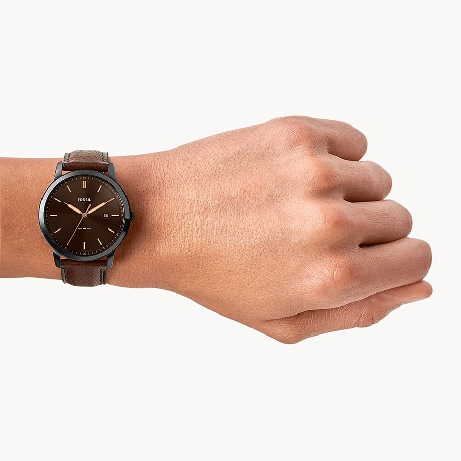 Đồng Hồ Nam Fossil The Minimalist Solar FS5841 Dây Da Màu Nâu Đen