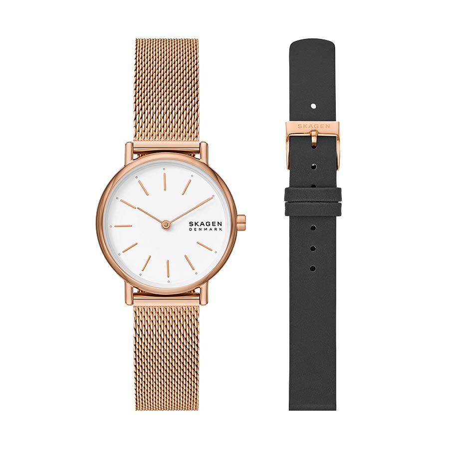 Đồng Hồ Nữ Skagen SKW1153SET Stainless Steel Watch and Strap Box Set Màu Vàng Hồng (Kèm Dây Đeo Da)